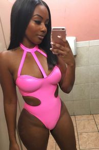 Hot Pink Swimsuit On Lusty Black Amateur In Selfie